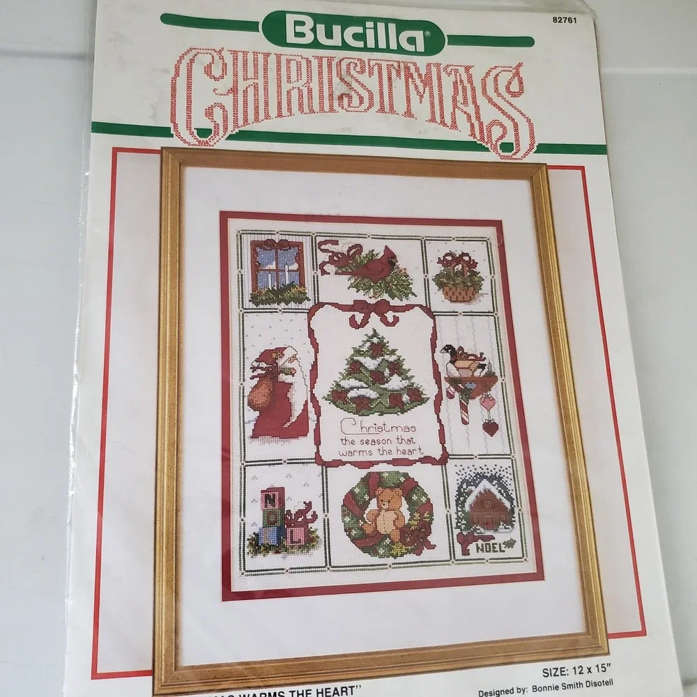 Vintage Bucilla Christmas Warms the Heart Counted Cross Stitch Kit 12x15 Holiday